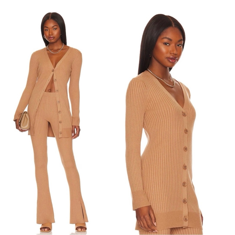 L'Academie Tan Ribbed Cardigan